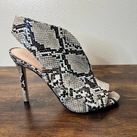 Jessica Simpson Javrey Shooties 7 Womens Snakeskin Peep Toe Stiletto Heels Boots - Picture 3 of 10